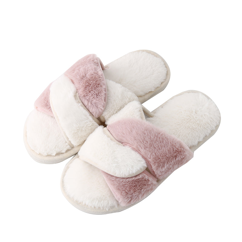 Faux Fur Twisted Strap Slippers-Jewearrings