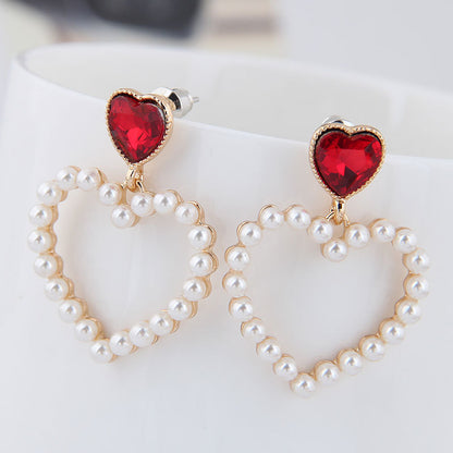 Korean Style Fashion Metal Sweet Peach Heart Pearl Earrings Personality Temperament-Jewearrings