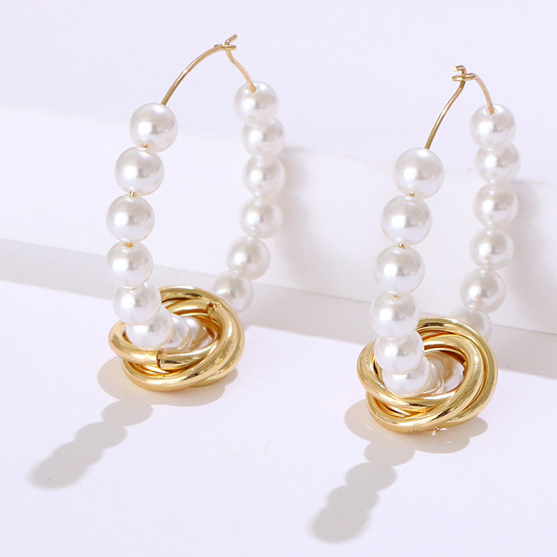 Ladies Harajuku Style Circle Pearl Earrings-Jewearrings