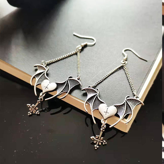 New European And American Heart Cross Wings Alloy Earrings-Jewearrings