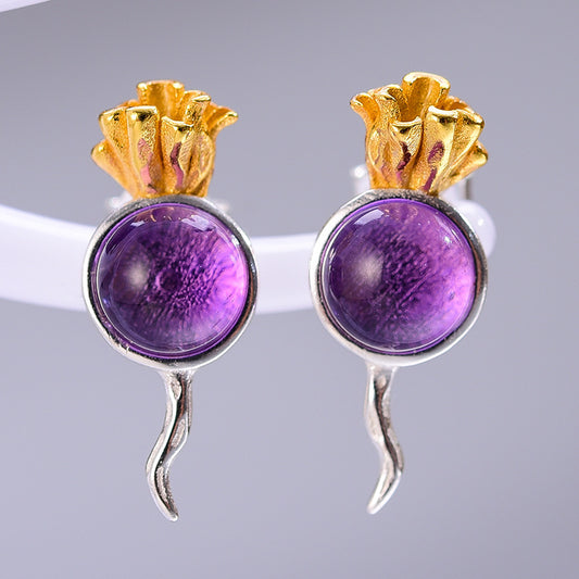 Radish Amethyst Sterling Silver S925 Women's Stud Earrings-Jewearrings