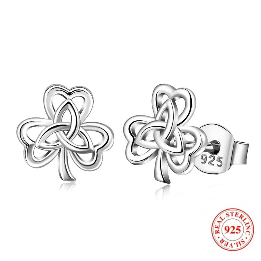 925 Sterling Silver Three-leaf Clover Simple Low Allergy Earrings-Jewearrings