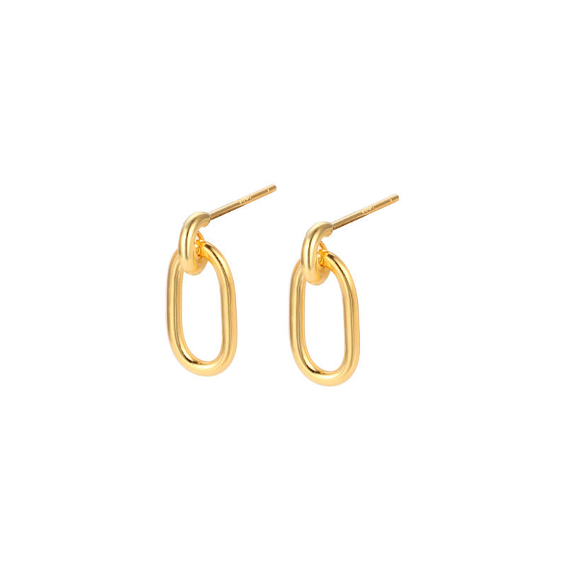 Korean Style Oval Ear Hoop Earrings In Sterling Silver-Jewearrings