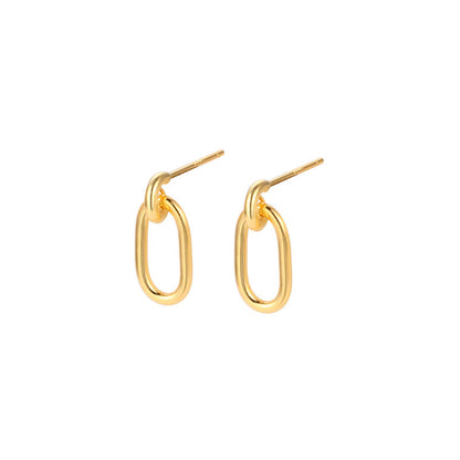 Korean Style Oval Ear Hoop Earrings In Sterling Silver-Jewearrings