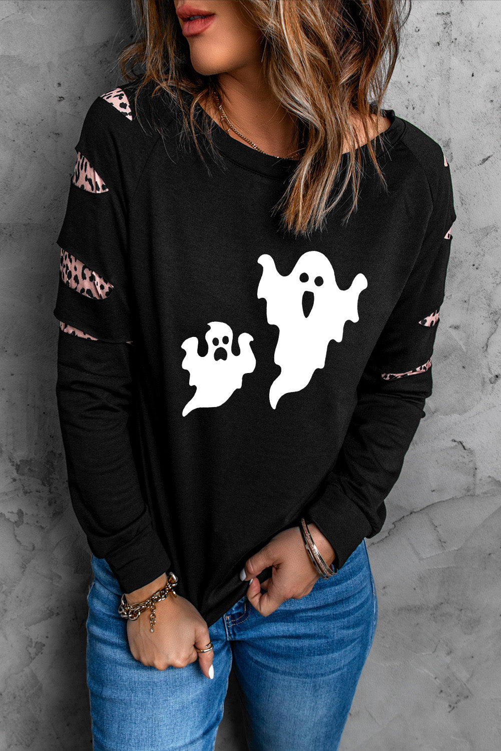 Ghost Graphic Round Neck Sweatshirt-Jewearrings