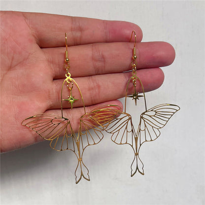 Gold Moth Earrings Laser Cut Brass Charm Clip On-Jewearrings