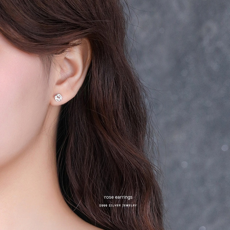 S999 Pure Silver Stud Earrings For Women Simple-Jewearrings