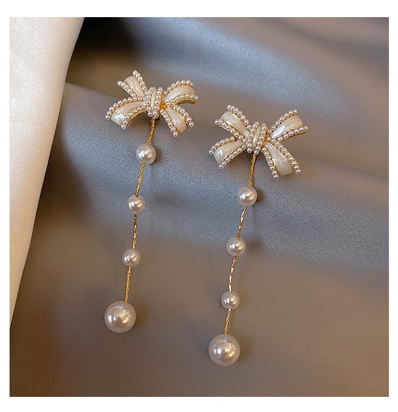 White Petal Tassel Pearl Earrings Temperament Female-Jewearrings