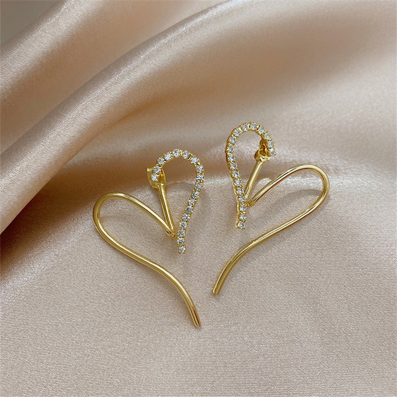 Silver Needle Design Love Stud Earrings Korean Temperament Net Red Earrings-Jewearrings