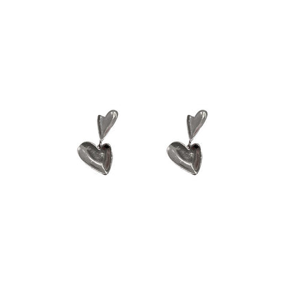 Silver Needle Double Love Metal Earrings Retro Fashion-Jewearrings