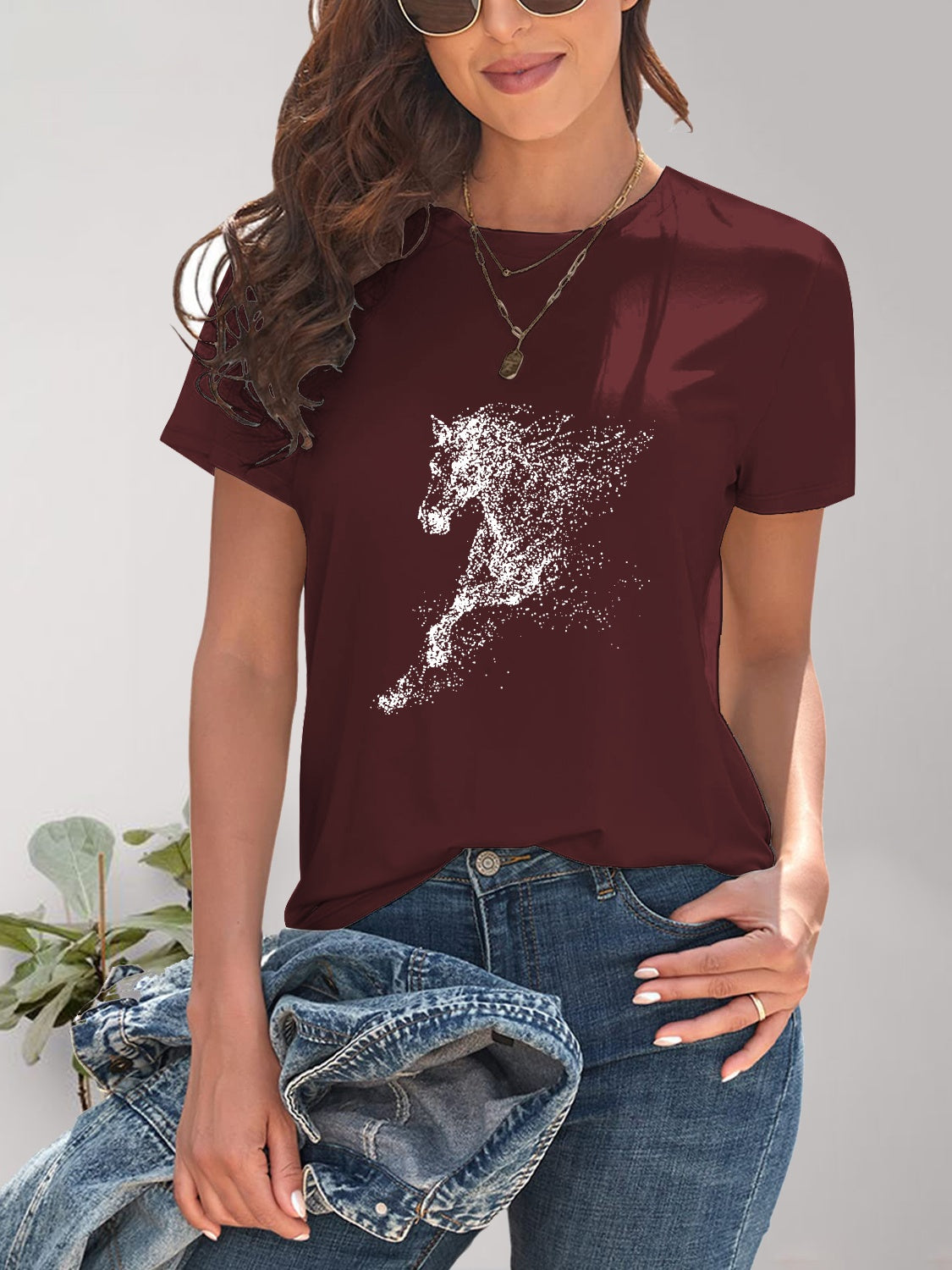 Horse Round Neck Short Sleeve T-Shirt-Jewearrings