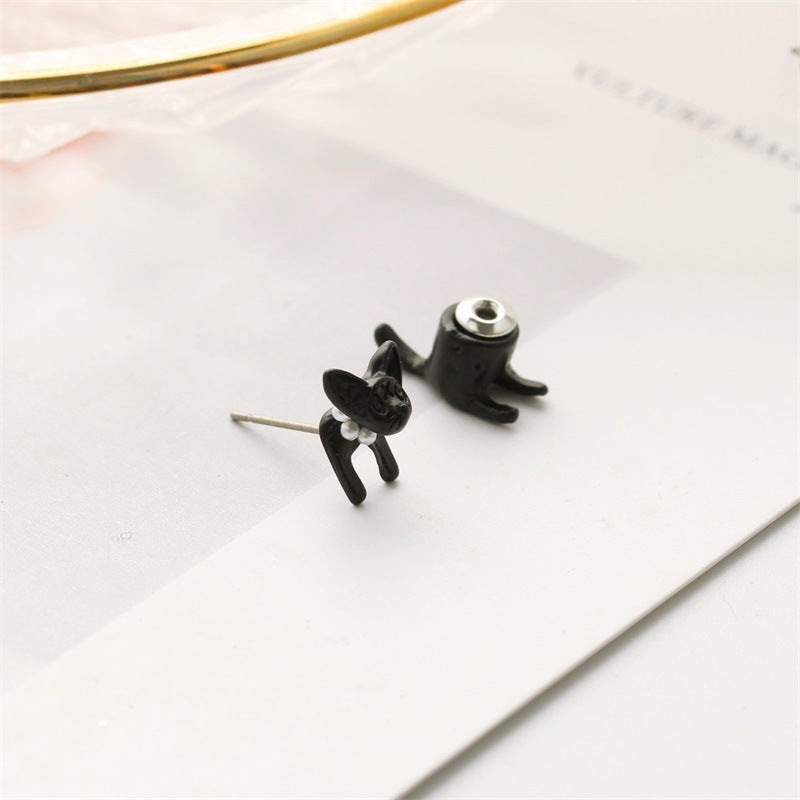 Korean Jewelry Harajuku Three-dimensional Pearl Animal Earrings Cat Men And Women Piercing Ear Stud-Jewearrings