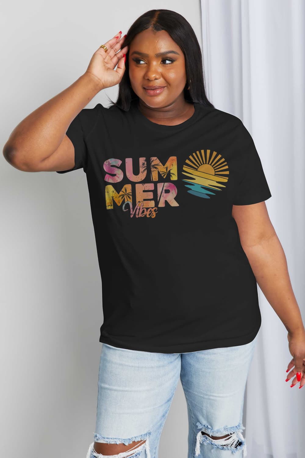 Simply Love Full Size SUMMER VIBES Graphic Cotton Tee-Jewearrings