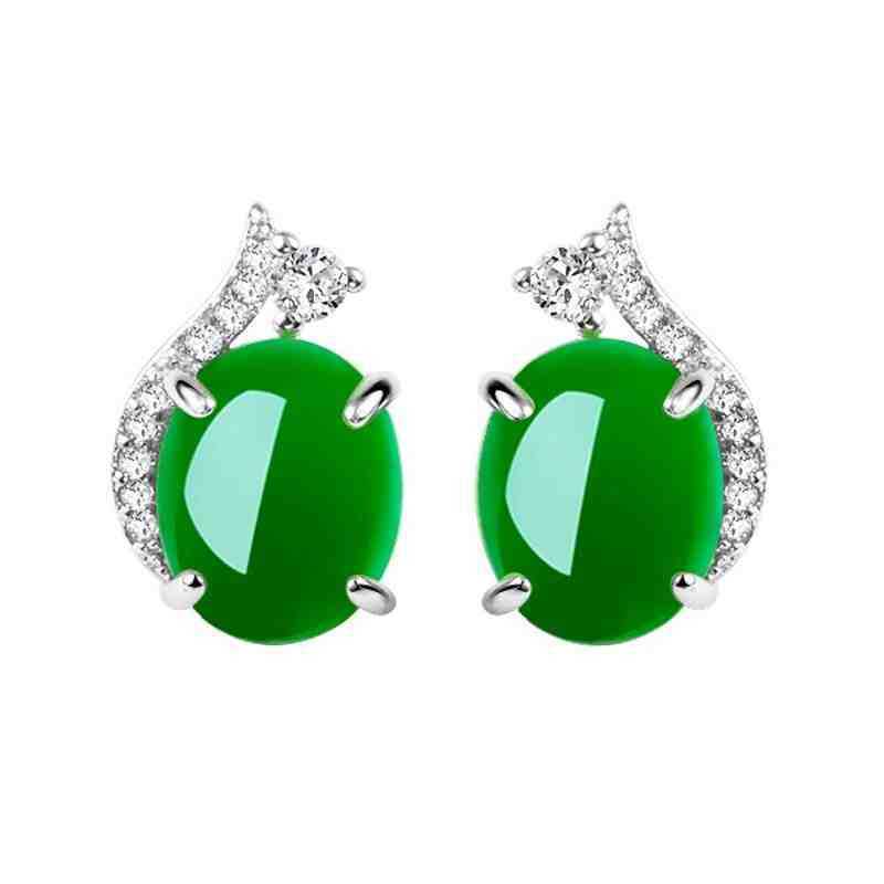 Vintage Emerald Chalcedony Simple Temperament Earrings-Jewearrings