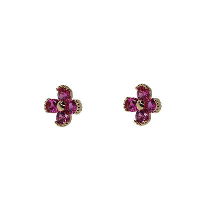 925 Silver Rose Red Little Flowers Ruby Stud Earrings-Jewearrings