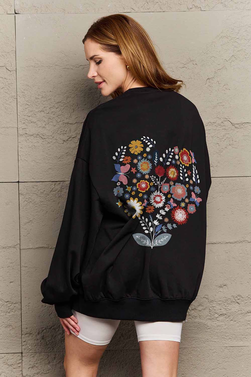 Simply Love Full Size Flower Graphic Sweatshirt-Jewearrings