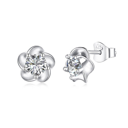 S925 Sterling Silver Zircon Single Rhinestone Ear Studs Female Earrings-Jewearrings