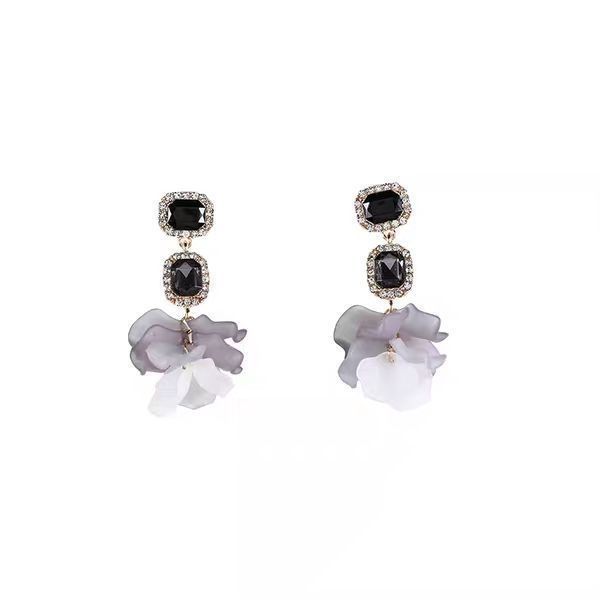 925 Silver Needle Crystal Stud Black Rose Petals Eardrops Frosty Style Earrings-Jewearrings