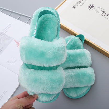 Faux Fur Open Toe Slippers-Jewearrings