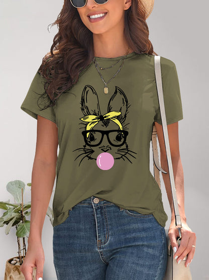 Rabbit Graphic Round Neck Short Sleeve T-Shirt-Jewearrings