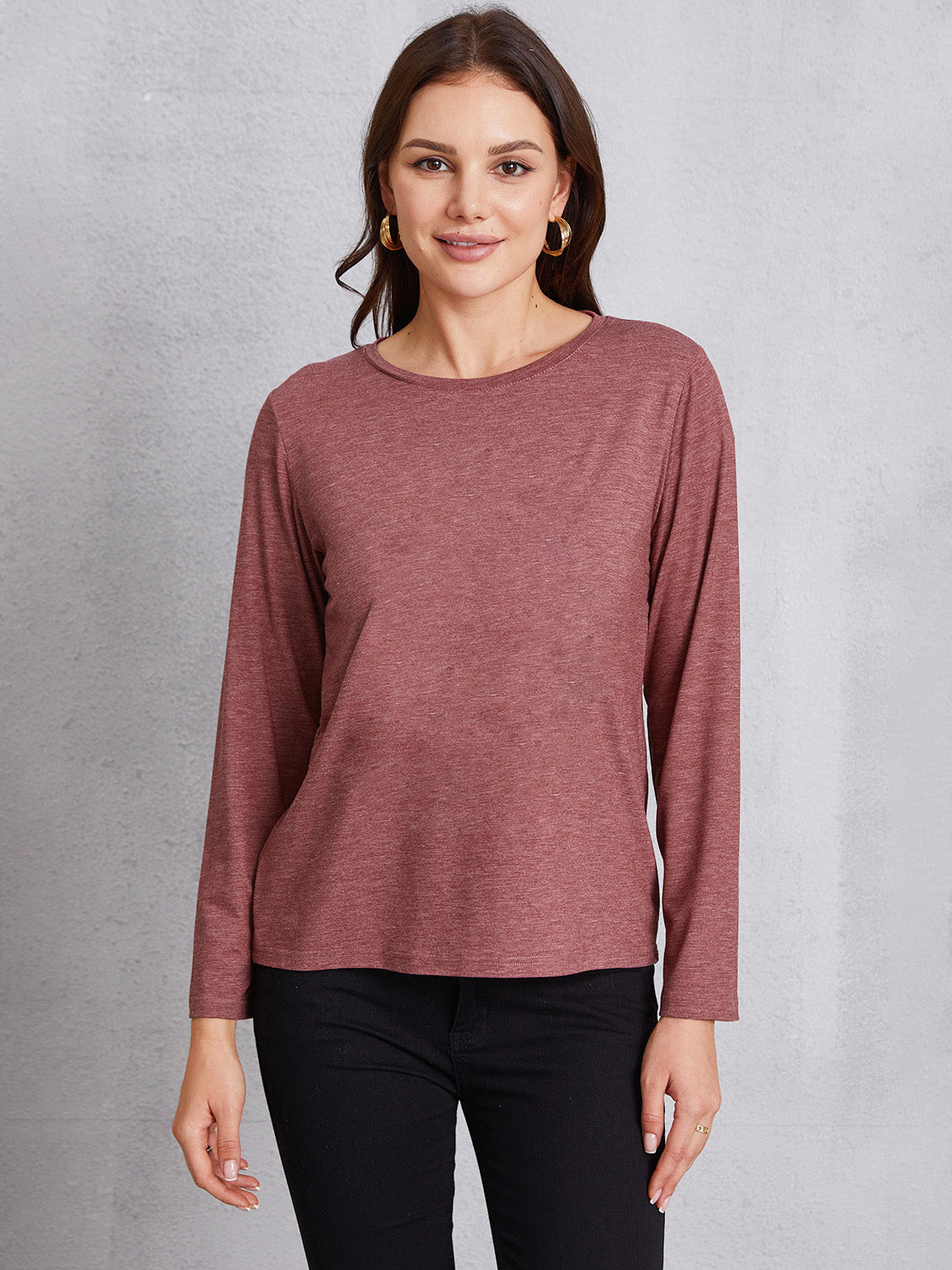 Round Neck Long Sleeve T-shirt-Jewearrings