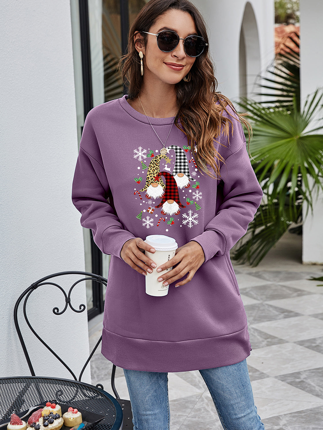 Graphic Round Neck Dropped Shoulder Sweatshirt-Jewearrings