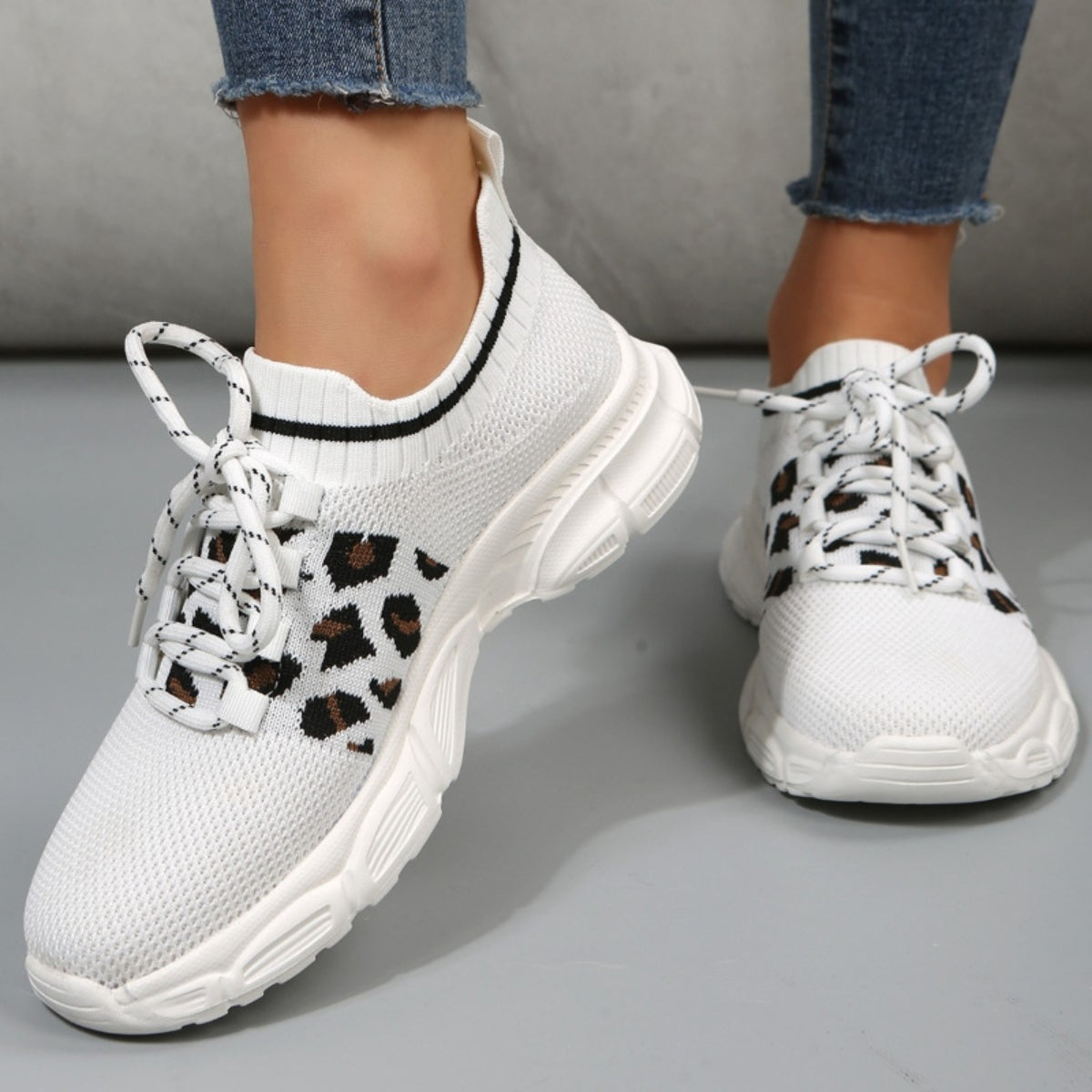 Tied Leopard Round Toe Sneakers-Jewearrings