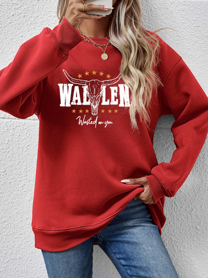 Graphic Round Neck Dropped Shoulder Sweatshirt-Jewearrings