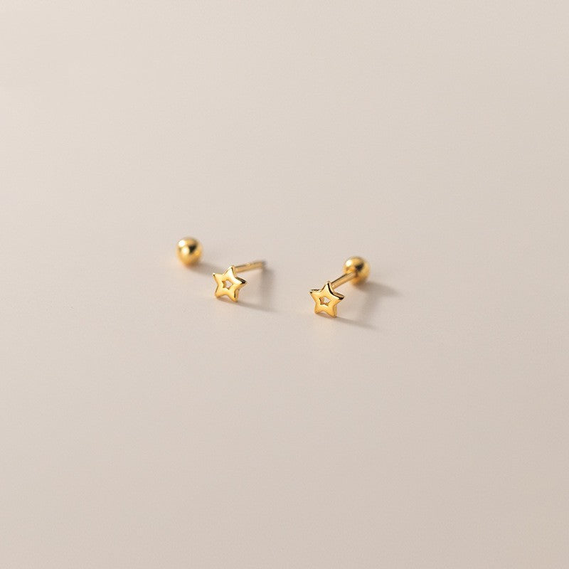 Women's Simple Hollow Stars Square Triangle S925 Silver Stud Earrings-Jewearrings