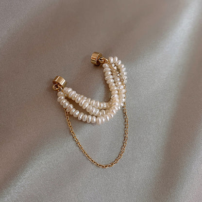 Magnet Buckle Freshwater Pearl Tassel Earrings-Jewearrings