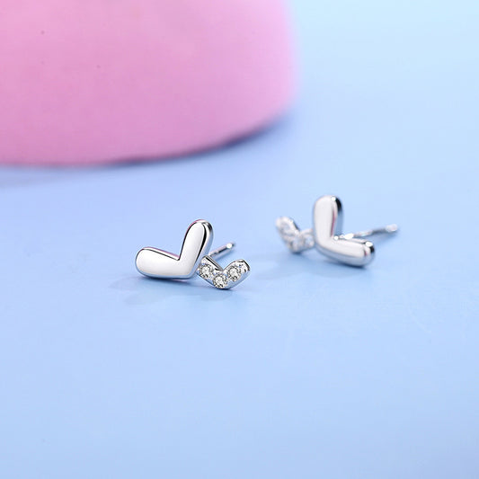 Sterling Silver Heart Stud Earrings With Diamonds-Jewearrings