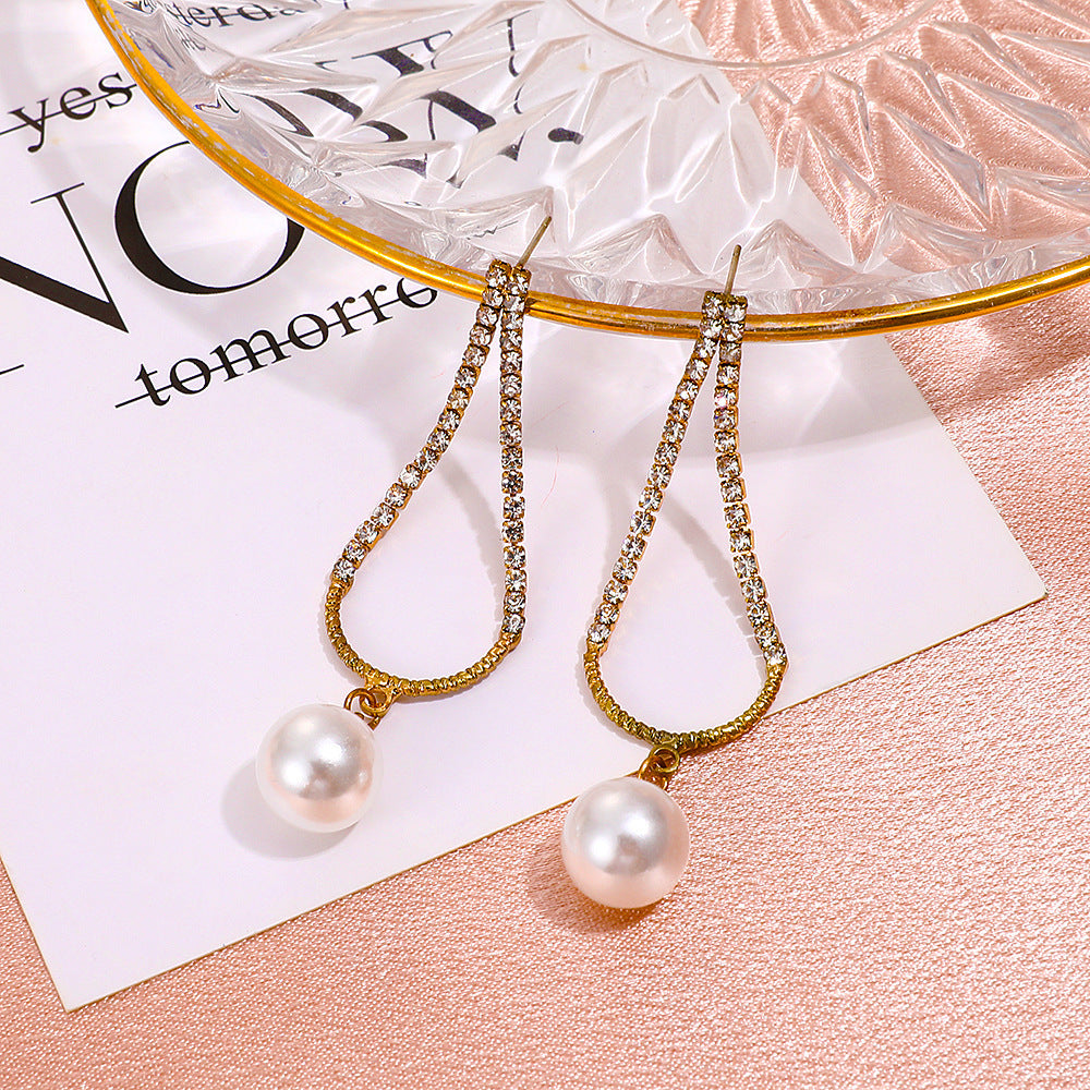 Simple Pearl Drop Earrings Cold Wind French Zircon-Jewearrings