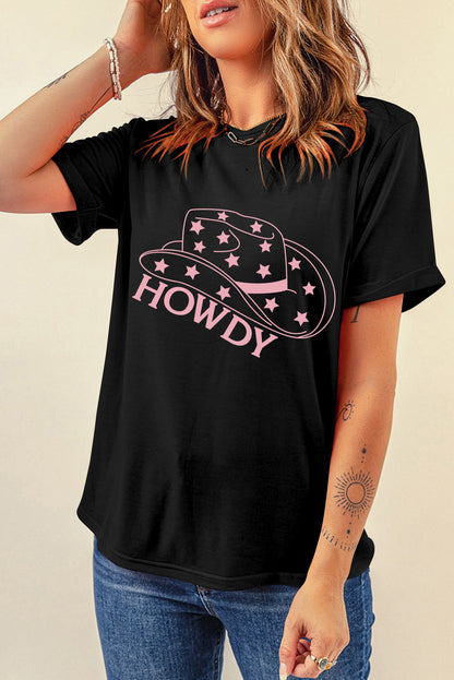 HOWDY Round Neck Short Sleeve T-Shirt-Jewearrings