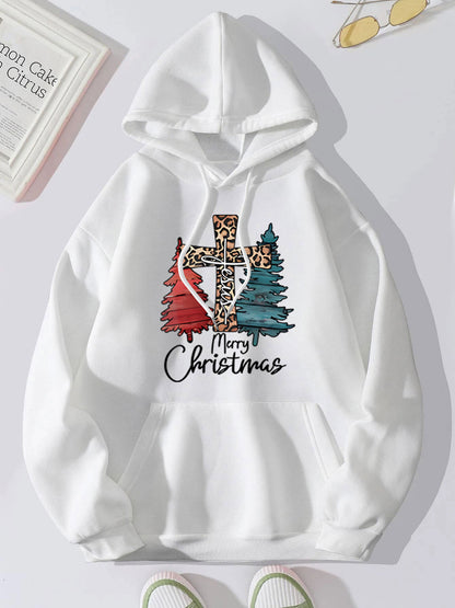 MERRY CHRISTMAS Graphic Drawstring Hoodie-Jewearrings