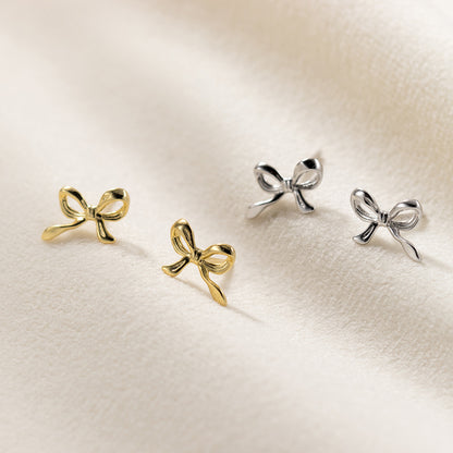 Women's Glossy Bow Sterling Silver Stud Earrings-Jewearrings