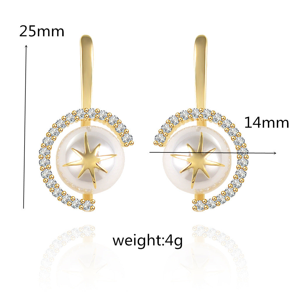 Temperament Pearl Earrings Female Creative Star Zircon Ear Jewelry-Jewearrings