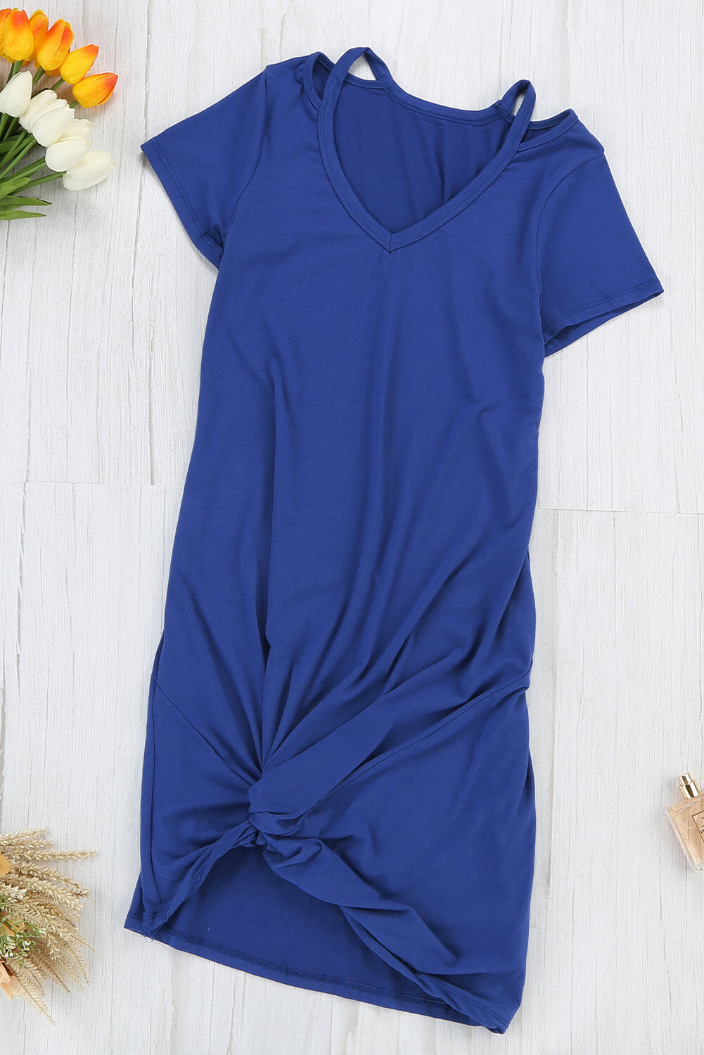 Clear Skies Jersey Twist T-Shirt Dress-Jewearrings