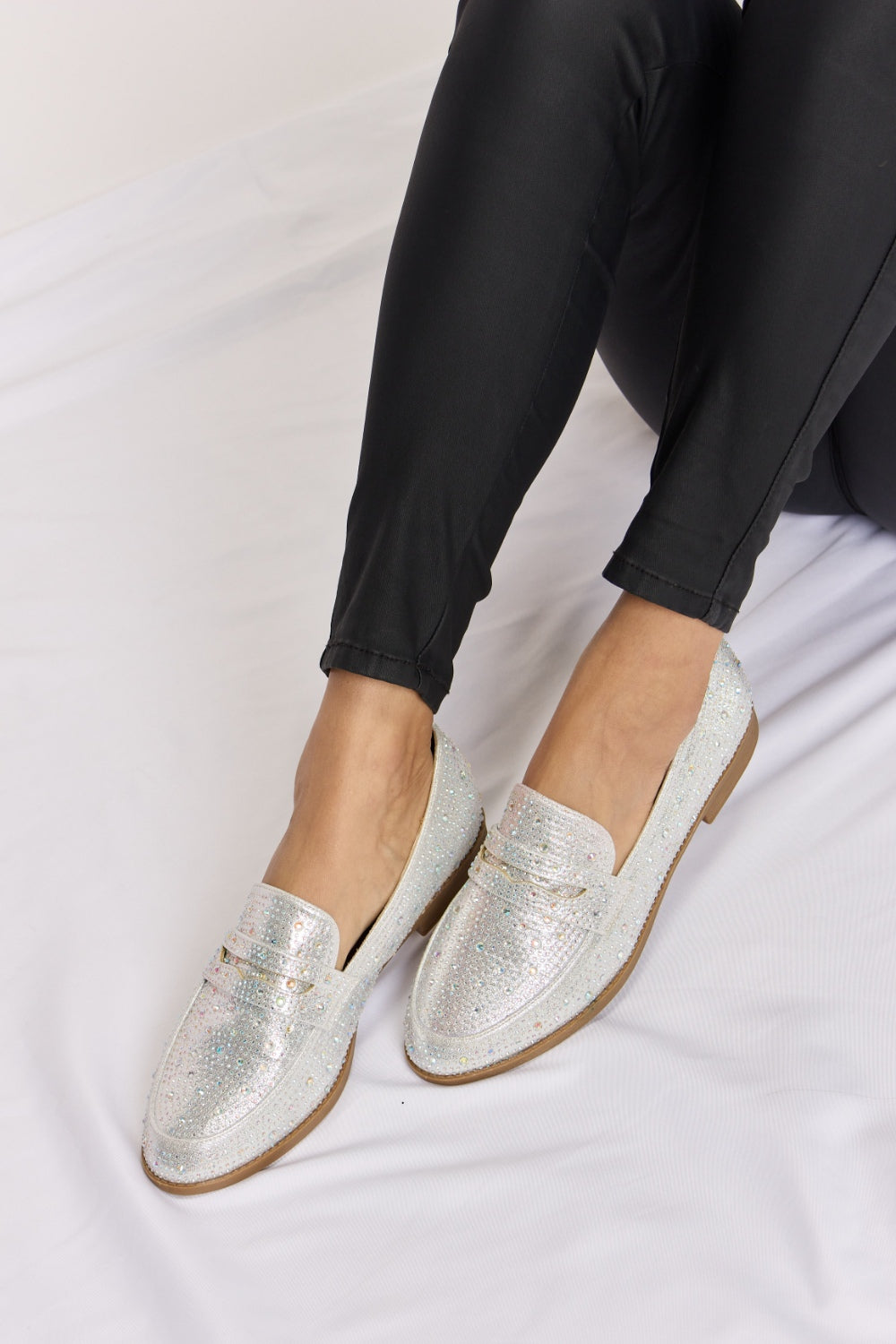 Forever Link Rhinestone Point Toe Loafers-Jewearrings