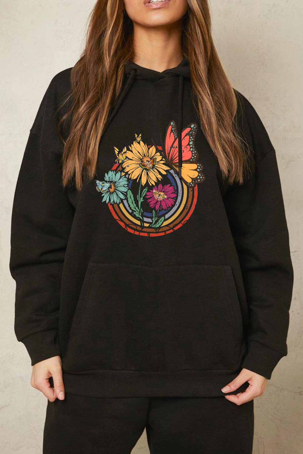 Simply Love Simply Love Full Size Butterfly and Flower Graphic Hoodie-Jewearrings