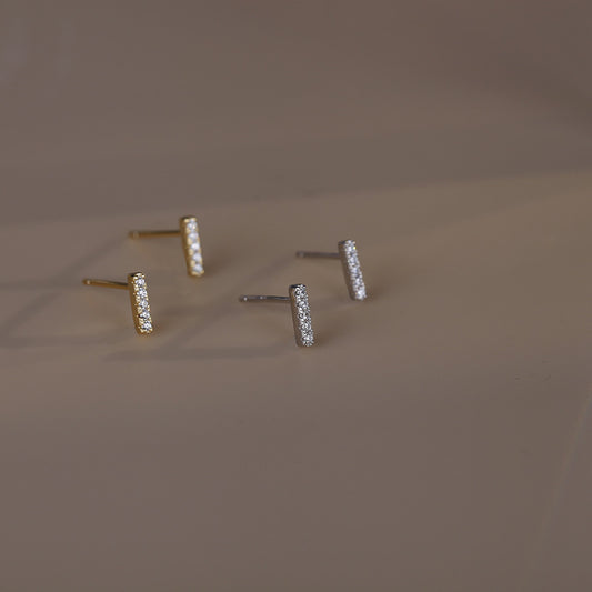 Minimal Gold Inlaid Zircon Row Drill Stud Earrings-Jewearrings