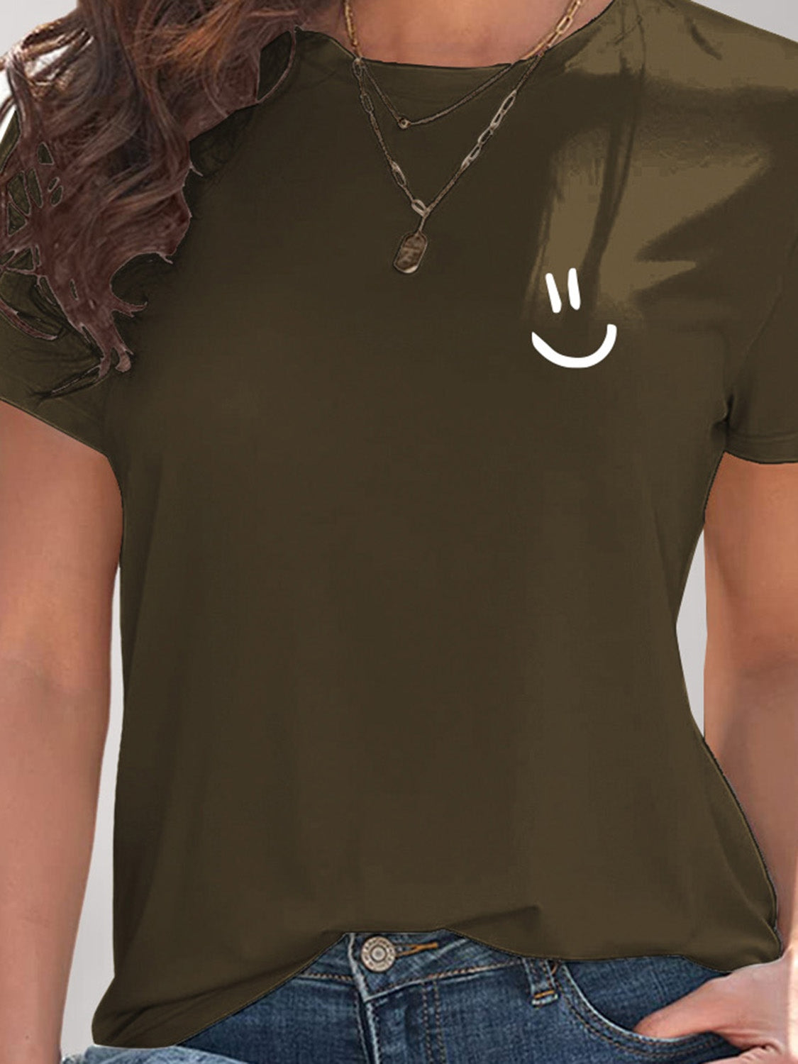 Smile Graphic Round Neck Short Sleeve T-Shirt-Jewearrings