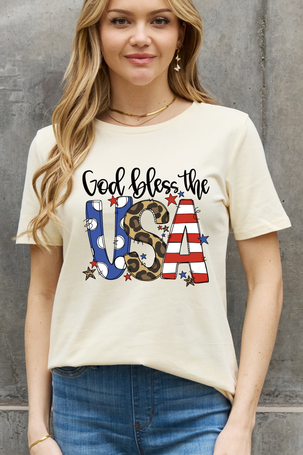 Simply Love Full Size GOD BLESS THE USA Graphic Cotton Tee-Jewearrings