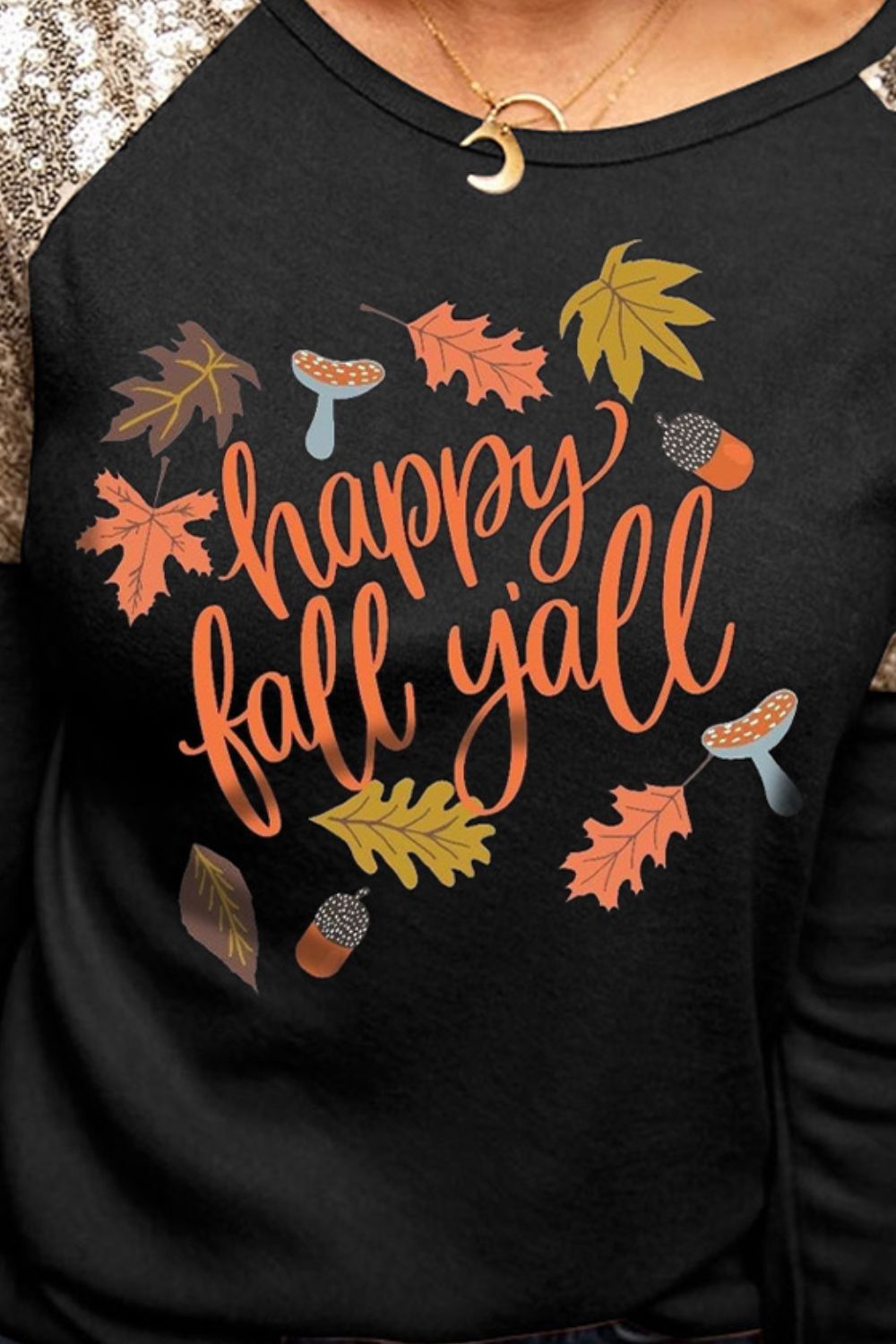 HAPPY FALL Y'ALL Graphic Sequin T-Shirt-Jewearrings