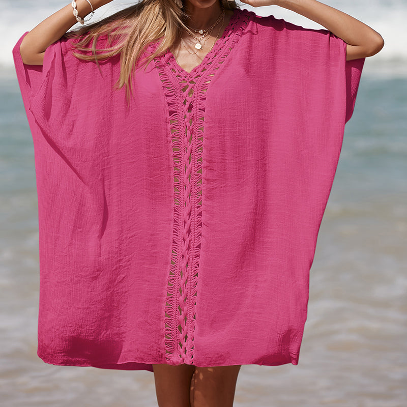 Cutout V-Neck Three-Quarter Sleeve Cover Up-Jewearrings