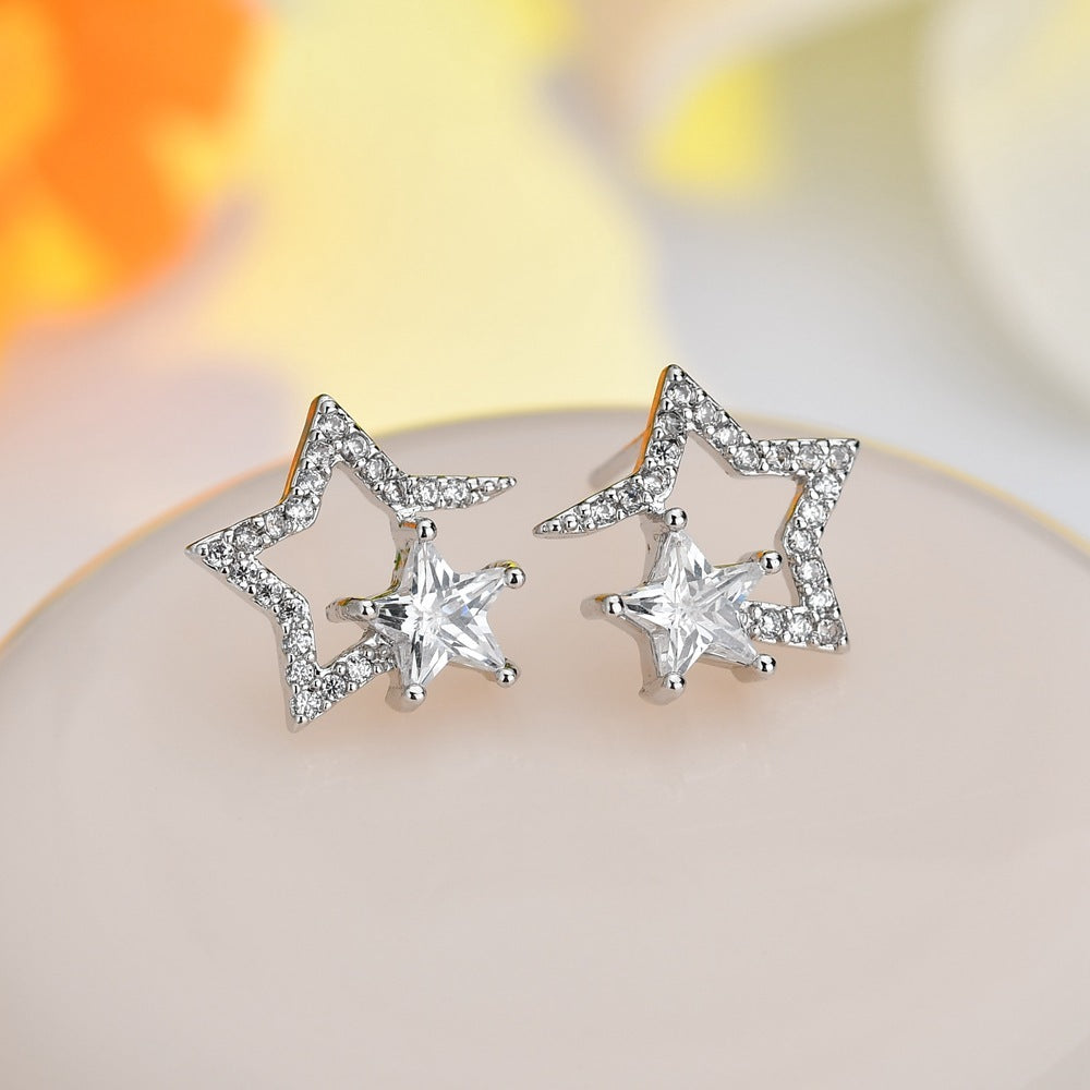 Fashion Women's Empty Five-pointed Star Stud Earrings-Jewearrings