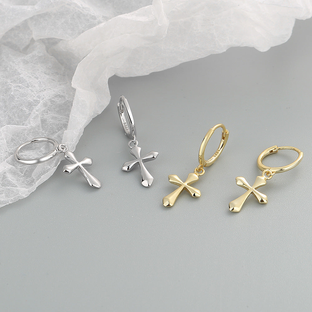 Trendy Copper Glossy Minimalist Cross Earrings-Jewearrings