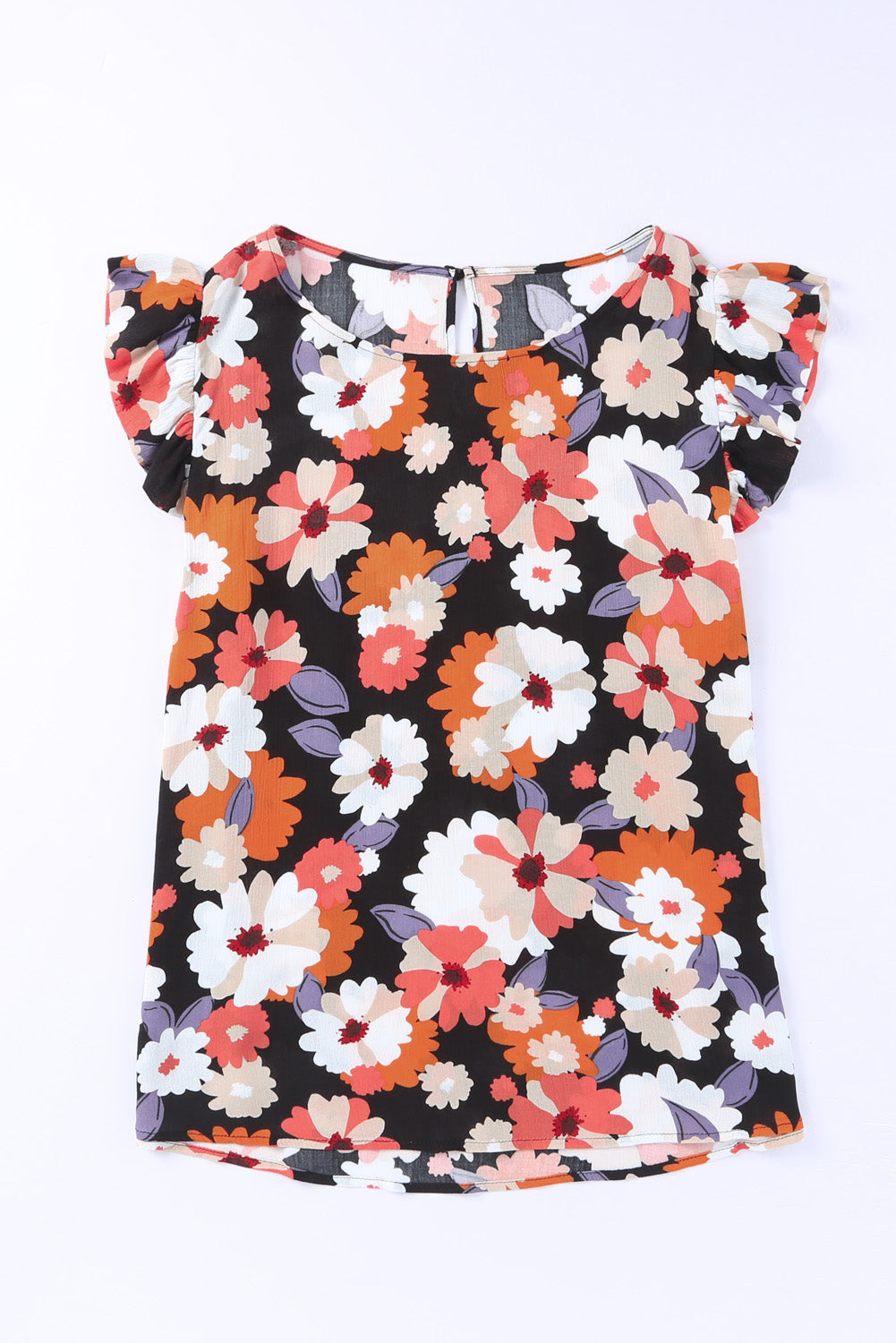 Plus Size Floral Flutter Sleeve Round Neck Top-Jewearrings