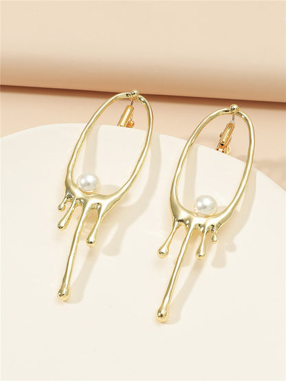 Oval Irregular Metal Lava Pearl Long Earrings-Jewearrings