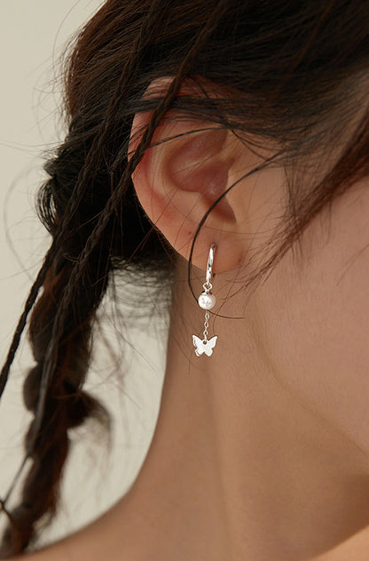 Short Pearl Tassel Butterfly Small Earrings-Jewearrings