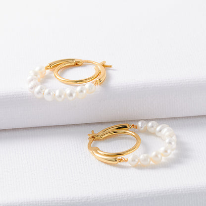 Women's Natural Pearl Ring Earrings-Jewearrings